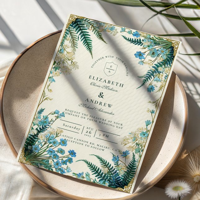 Convite Casamento Botânico Vintage Bluebell (Criador carregado)