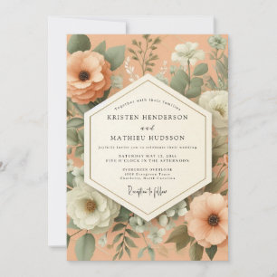 Convite Casamento Botânico Vintage Coral