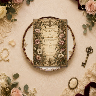 Convite Casamento Botânico Vintage Elegante