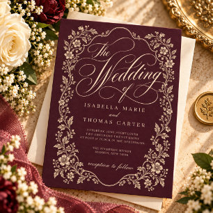 Convite Casamento Botânico Vintage Elegante Barroco em Ton