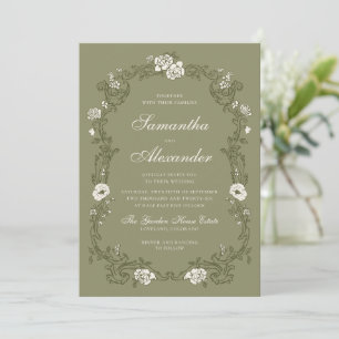Convite Casamento Botânico Vintage em Verde Salvia