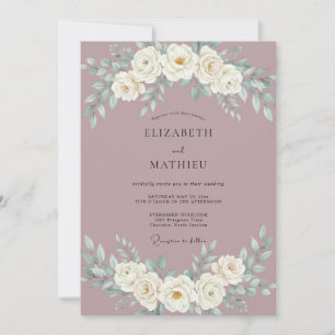 Convite Casamento Botânico Vintage Mauve Mal-humorado