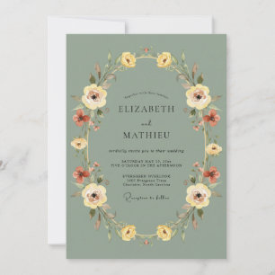 Convite Casamento Botânico Vintage Verde Sage