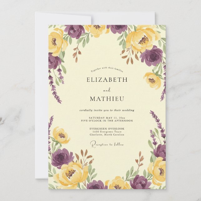 Convite Casamento Botânico Violeta Luxuriante (Frente)
