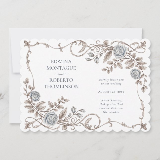 Convite Casamento Botânico Vitoriano Elegante (Frente)