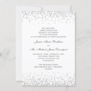 Convite Casamento Branca Elegante Formal com Brilho Prata
