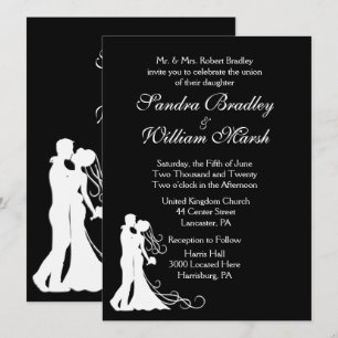 Convite Casamento Branca Negra-Noiva e-Noite