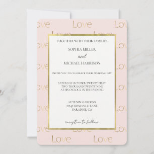 Convite Casamento Branco Amor Dourado Rosa Bege