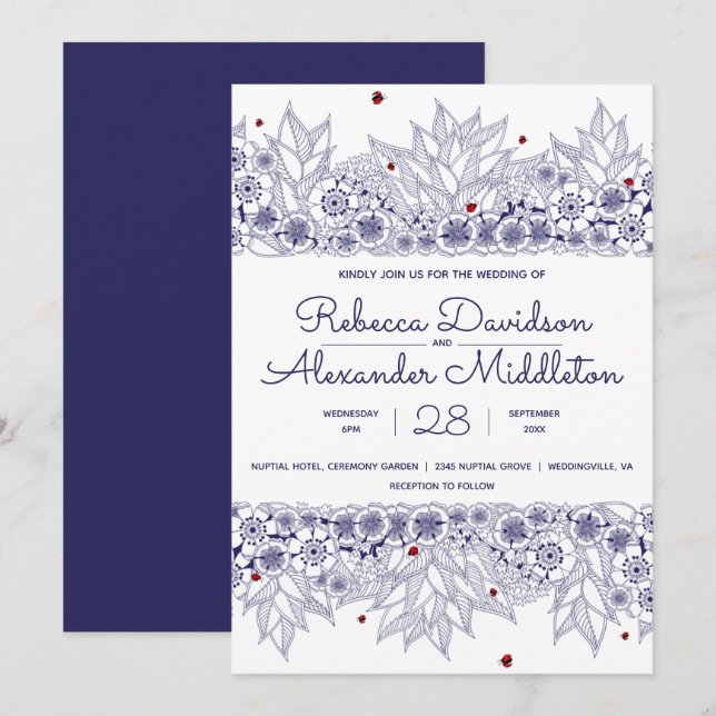 Convite Casamento Branco Azul Elegante (Frente/Verso)