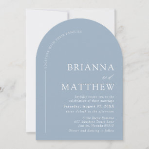 Convite Casamento Branco Azul Empoeirado Minimalista Moder