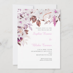 Convite Casamento Branco Boho com Flores Rosa Outono Branc