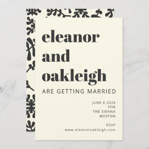 Convite Casamento Branco Botânico Preto Moderno Boho Matis