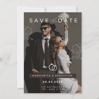 Convite Casamento branco-castanho minimalista