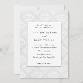 Convite Casamento Branco Clássico Damask Elegante