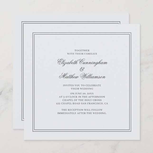 Convite Casamento Branco Clássico Elegante (Frente/Verso)