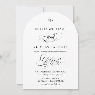 Convite Casamento Branco Clássico Monograma Minimalista