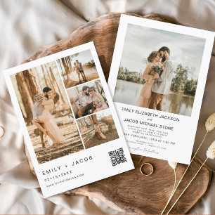 Convite Casamento Branco com código QR de Foto Minimalista