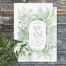 Convite Casamento Branco com Folhagem Verde de Samambaia R