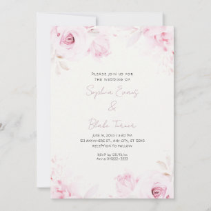 Convite Casamento branco com rosas rosa romântica