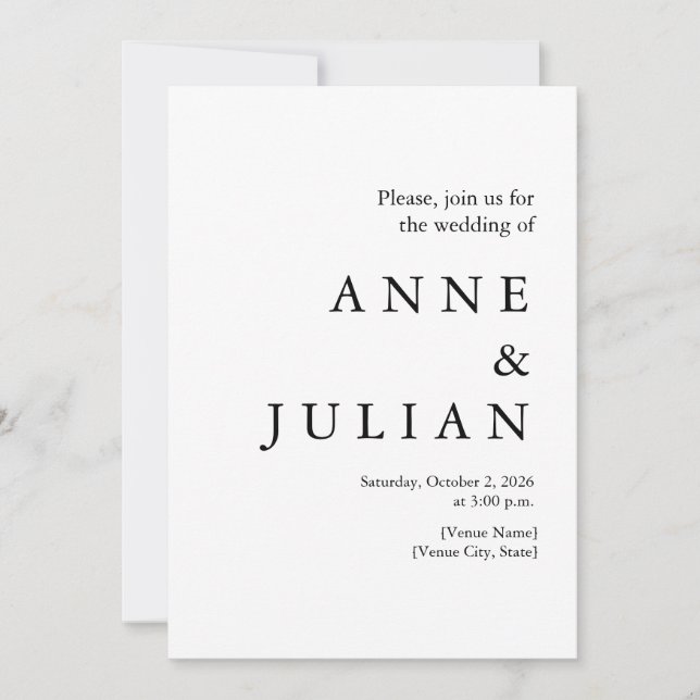 Convite Casamento Branco com uma foto & Código QR (Frente)