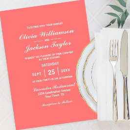 Convite Casamento Branco Coral Simples Elegante