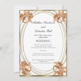 Convite Casamento Branco Cores de Outono Flores Dourado
