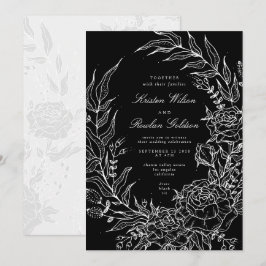 Convite Casamento Branco da Flor Romântica Negra