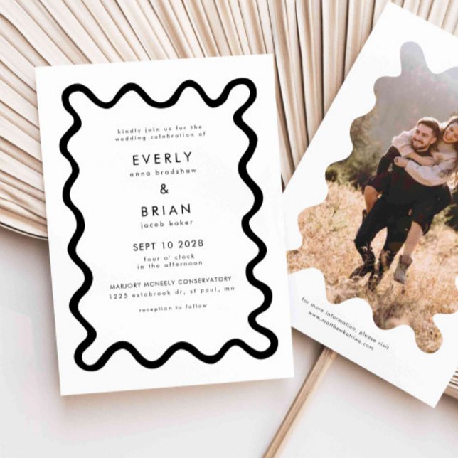 Convite Casamento Branco da Linha de Desenho da Mão Quirky (Criador carregado)