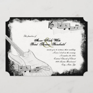 Convite Casamento branco da música do preto Funky da