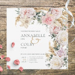 Convite Casamento Branco da Praça Boho Pampas e Rosas Rosa<br><div class="desc">Este design de convite de casamento quadrado apresenta rosas rosa e brancas pinceladas e meia-imagem de grama pampas bronzeada em um fundo branco. Este cartão faz parte da Coleção Boho Pampas e Roses Rosa de Casamento,  criada pela Simplesmente Farmhouse Press.</div>