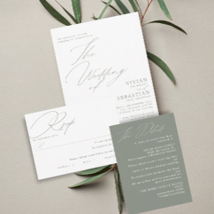 Convite Casamento Branco da Sage Verde Moderna
