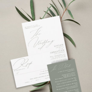 Convite Casamento Branco da Sage Verde Moderna
