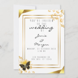 Convite Casamento Branco de Borboleta Negra e Brilhante