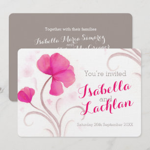 Convite Casamento branco de cinza rosa-rosa com flor silve