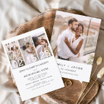 Convite Casamento Branco de Colagem de Quatro Fotos Minima<br><div class="desc">Colagem de Fotos Moderna Elegante Quatro (4) e Convite Minimalista de Casamento de Grande Data. Os cartões de convite para o casamento contêm uma tipografia moderna que é elegante,  simples e moderna para usar depois de você celebrar o dia de casamento simples e minimalista.</div>