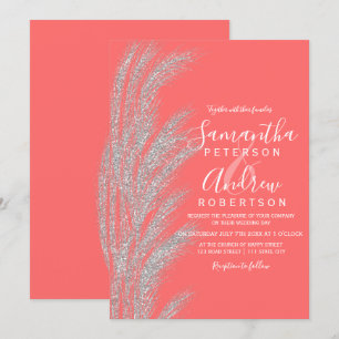 Convite Casamento branco de coral de grama de prata de Boh