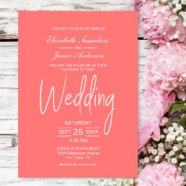 Convite Casamento Branco de Coral Minimalista Elegante