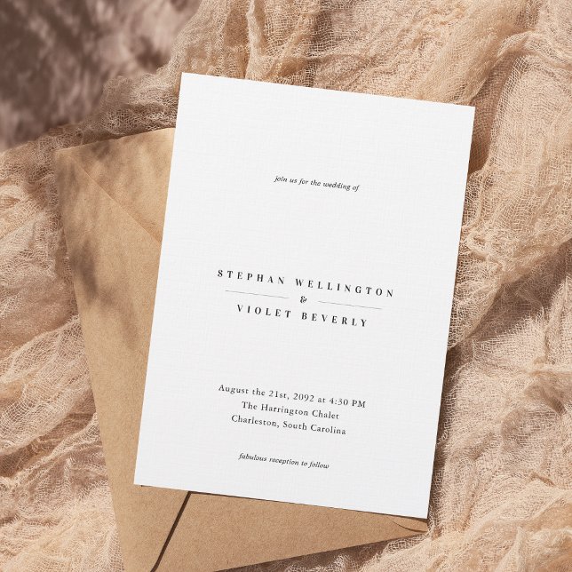 Convite Casamento Branco de Eterno Contemporâneo Minimalis (Criador carregado)