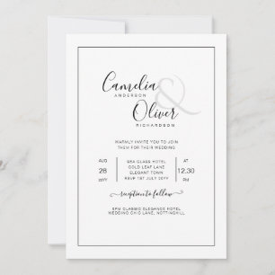 Convite Casamento Branco de Fontes Negras Clássicas All-in