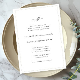 Convite Casamento Branco De Monograma Simples Elegante