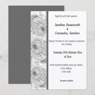 CONVITE CASAMENTO BRANCO DE PRATA ROSA BRANCA FLORAL TRIM