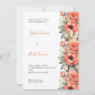 Convite Casamento Branco de Queda Floral Laranja Boêmia