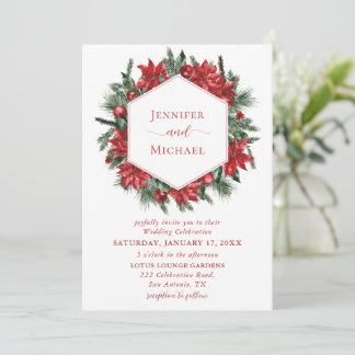 Convite Casamento Branco de Red Poinsettia Pine Greenery W