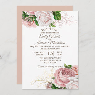 Convite Casamento Branco de Rosas Florais Rosa Botânica El