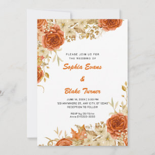 Convite Casamento Branco De Rosas Laranja Do Elegante Coun