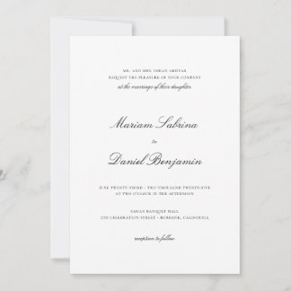 Convite Casamento Branco de Script de Caligrafia Simples E