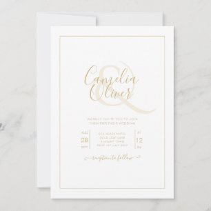 Convite Casamento branco de texto Dourado clássico multif