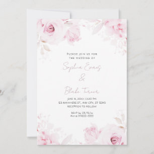 Convite Casamento Branco de Verão de Rosas Rosa Românticas