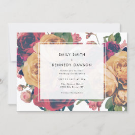 Convite Casamento Branco de Vintage, Rosas modernos