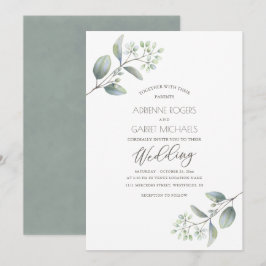 Convite Casamento Branco Delicado Eucalyptus Sprigs